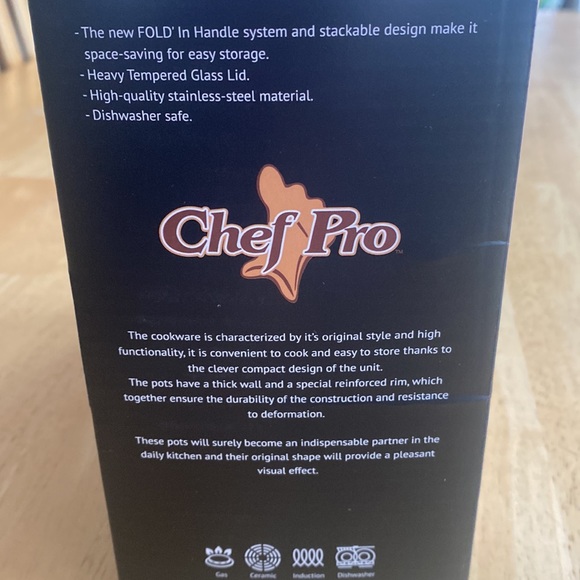 Chef pro casserole cooking pot with lid. 1.6 wt Fold in handles. New in pkg NWT - Picture 4 of 5